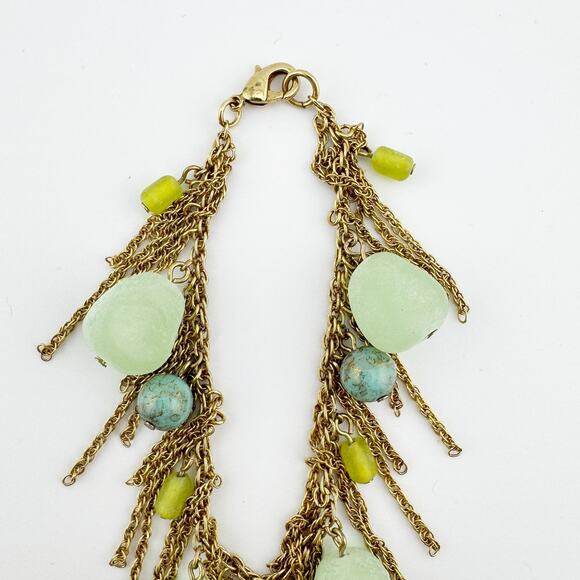 Vintage Boho Gold Chain Bracelet with Green Aventurine Turquoise Beads - Picture 3 of 9